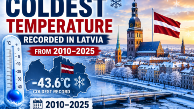 coldest temp recorded in latvia from 2010-2025