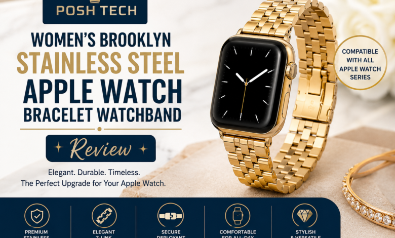 posh tech women's brooklyn stainless steel apple watch bracelet watchband