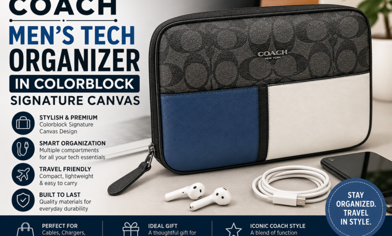 coach men's tech organizer in colorblock signature canvas